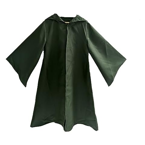Everfan Kids Hooded Robe with Sleeves | Wizard, Jedi, Monk, Medieval Cosplay Cape, LARP Halloween Costume for Children (Youth Large - Ages 9-12 years old, Forest Green) Cover