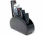 Super and Social Black Remote Control Holder & Desk Caddy Organiser | 5-Compartment TV Remote Storage for Sofa, Armchair & Bedside | PU Leather Media Organiser & Phone Holder