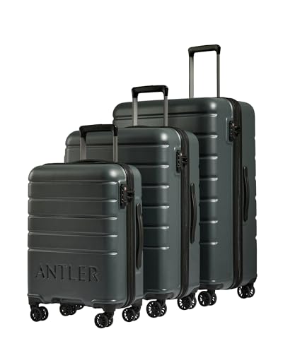 ANTLER - Logo Hard Shell Suitcase Set - Cabin, Medium & Large, Durable & Lightweight, 4 Spinner Wheels - Adjustable Handle, TSA Lock, Granite option
