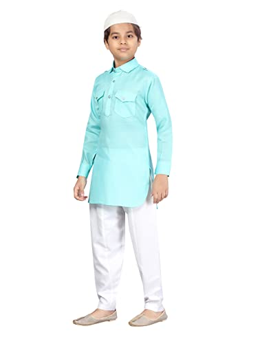 Image of Aarika Boys Firozi-White Color Pathani Kurta Pyjama with Cap Set (C PS-JK-101-FIROZI-8)