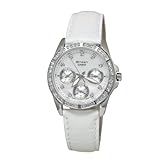 CASIO SHEEN レディース 腕時計 SHN-3013L-7ADR パールダイヤル スワロフスキー アナログ ホワイト シルバー 曜日 日付 24時間計 マルチダイヤル レザーベルト [並行輸入品]