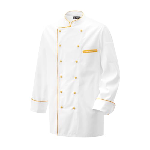 EXNER Kochjacke, Langarm, Stehkragen, Weiss, mit Farbiger Paspel, Größe 72. Die Lieferung erfolgt ohne Kugelknöpfe.