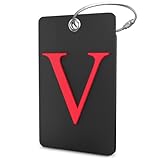 Shacke Luggage Tag Initial - Fully Bendable Tag w/Stainless Steel Loop - Black (Letter V)