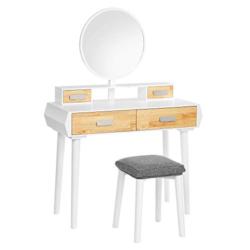 VASAGLE Makeup Vanity: Get Ready in Style with a Dressing Table, Round Mirror and 2 Drawers