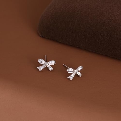 SLUYNZ Solid 925 Sterling Silver Tiny Bow Earrings Stud for Women Teens CZ Bowknot Stud Earrings3
