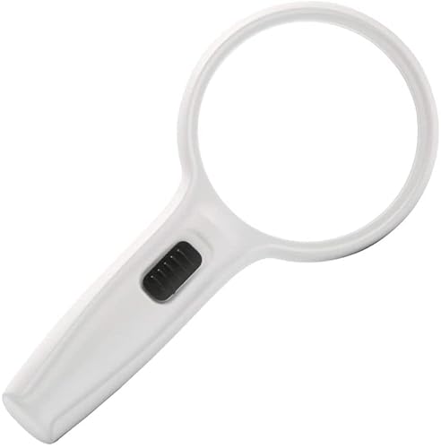 WJFMZS Lupa de Mano 3X Iluminación Lupa Espejo asistido 4.5X con luz LED Lente Doble HD para Lectura de Libros, identificación de Joyas, Reloj, Grabado y reparación de Manualidades, Blanco Cover