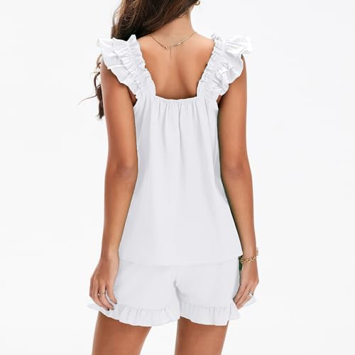 Image of ROAONOCOMO Women Floral Pajama Set Ruffle Babydoll Cami Top Coquette Pj Set Gingham 2 Piece Shorts Outfit Bridal Loungewear