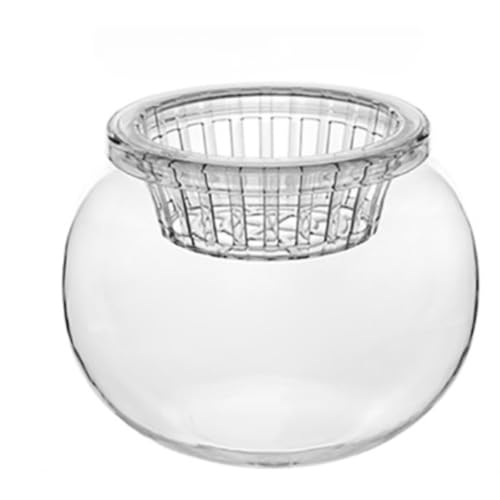 Wyazziv アクリル丸型金魚鉢 大容量プラスチック容器 アクアリウム用途外に観葉植物水培・フラワーベースとして活用 テーブルインテリア花瓶に最適 おしゃれなデザインで空間を彩る (直径25×高さ18cm,かめ+水耕かごです)