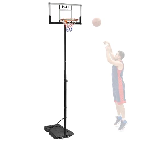 BVX Cesta de Basquete Profissional, Altura Ajustável até 3,05 m, Tabela 97x57 cm, Aro 45 cm, Aço Reforçado, Preto e Transparente