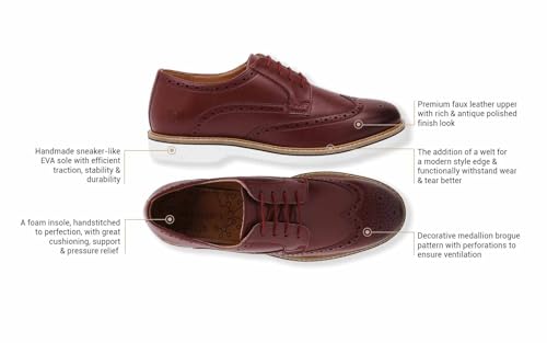 Image of Neeman's Luxe Brogues for Men | Antique Finish Faux Leather (PU) with Mendelian Brogue Pattern | Comfortable Semi-Casual Brogues