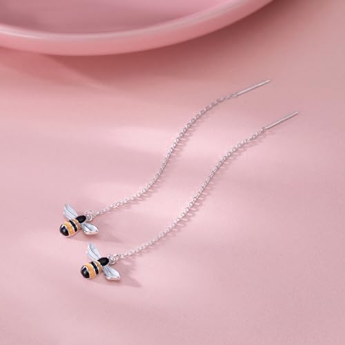 SLUYNZ Solid 925 Sterling Silver Bumble Bee Dangle Earrings for Women Teens Honey Bee Drop Earrings Threader Tassel Chain2
