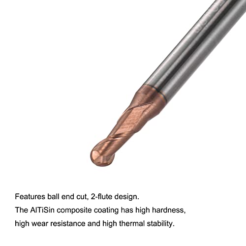 Image of uxcell Ball Nose End Mill 1.5mm Tip Radius Solid Carbide AlTiSin Coated CNC Router Bits 2 Flute Spiral Milling Cutter HRC55 with 4mm Shank 50mm (2-inch) Length