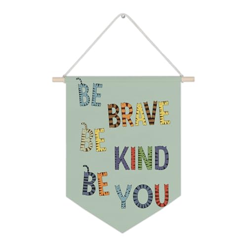 WUCHJ Cat Kids Nursery Canvas Wall Banners, Be Kind Brave Motivational Hanging Display Pennant Flags, Positive Affirmations Wall Decor for Kids Nursery Toddler Room Bedroom Playroom 11x14 Inch