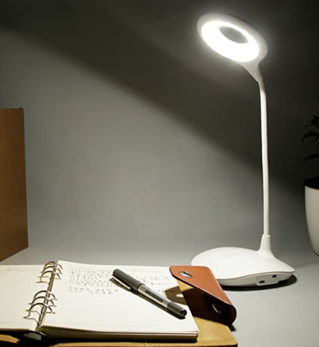 Zi Yang LED Dimmbar Schreibtischlampe Kinder Augenfreundliche Leselampe Schwanenhalslampe Wiederaufladbare Nachttischlampe mit Touch Control USB 3 Farb Tischlampe Studieren Arbeitsleuchte Weiß Cover