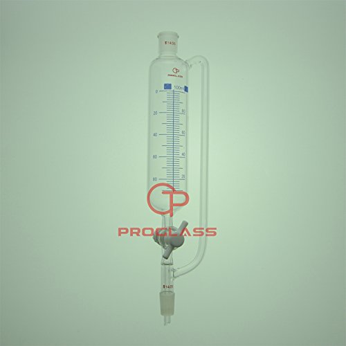Proglass Glass 100mL Addition Graduated Pressure Equalizing Dropping Funnel with 14/20 Joint at Top and 2 mm PTFE Stopcock