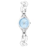 Reloj de pulsera de lujo con cuentas de perlas y esfera redonda pequeña para mujer, reloj de pulsera elegante para mujer, color dorado, plateado, rosa y azul, Azul plateado, Moderno, elegante, vintage