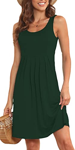 Image of Akihoo Women Summer Casual Sleeveless Midi Plain Pleated Tank Vest Dresses