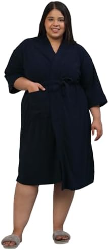 CREEVA Everyday Plus Size Micro Terry Bathrobe for Men & Women | Soft and Elegant| 5XL - Navy Blue