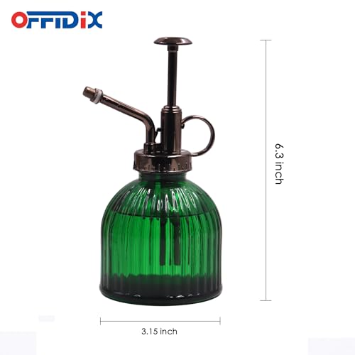 OFFIDIX Glazen gietfles, vintage stijl plantennevel met bronzen plastic bovenpomp glazen gieter voor tuinieren (donkergroen) - Afbeelding 3