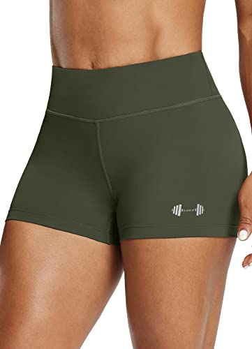 Baleaf 2.5" Workout Shorts For Women Booty Spandex Shorts Butt Gym Running Stretch Volleyball Shorts Army Green M #TOP11