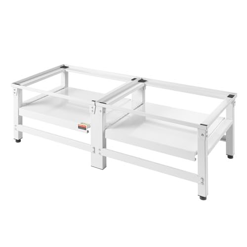 VEVOR Waschmaschinen Untergestell 355 mm Hoch, Waschmaschinenerhöhung mit Ausziehbarer Ablage, Tragkraft von 318 kg, Rutschfesten Füße, Trocknersockel, Podest, Universell Passend, Weiß, 2er-Pack