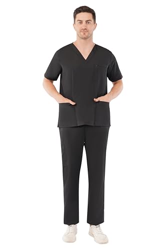Image of PRAGATI TRENDS Unisex Scrub Suit Surgical V-Neck Top and Cargo Type Trouser (BLACK, 2XL)
