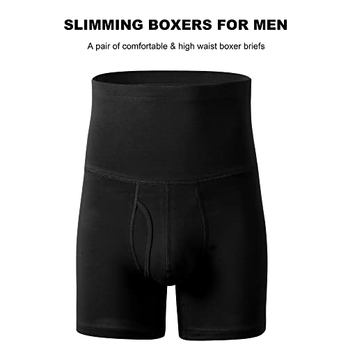 Arjen Kroos Men's Tummy Control Cotton Boxer Briefs High Waisted Compression Shapewear Underwear With Open Fly,Ak2185-Black,Large #TOP1