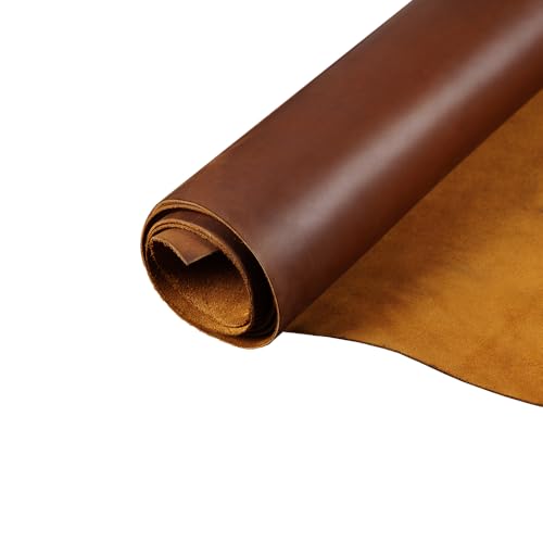 Hoja de cuero auténtico, piel de vaca rectangular, cuero de grano completo de 2 mm de grosor para manualidades, herramientas, costura, cartera, pasatiempos, 22 x 26 cm, color amarillo y marrón
