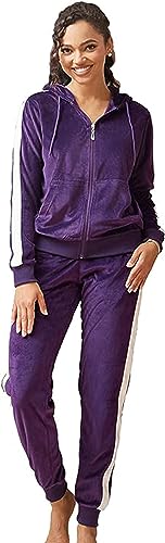 Image of Velour Tracksuit Womens 2 Pieces Joggers Outfits Jogging Sweatsuits Set Soft Sports Sweat Suits Pants