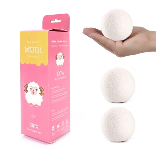 Wool Dryer Balls Handmade White XL Pack of 3,Organic Laundry Dryer Balls,100% New Zealand Wool Natural Fabric Softener,Reusable 1000 Loads,Wrinkles Free, Shorten Drying Time,Baby Safe