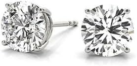 JewelMore 0.25 cttw - 6 cttw Lab Grown Diamond 14K White, Yellow and Rose Gold Round-cut Diamond Stud Earring for Women (F-G-H,VS2-SI1)