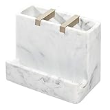 iDesign Dakota Resin Marble Vanity Center for Toothbrush, Cell Phone, Bathroom Countertops, Desks, Vanities, Dorm, Office - White Marble and Satin Metal Accents