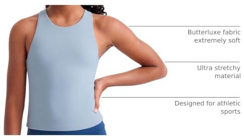 Image of CRZ YOGA Girls Butterluxe Double Lined Tank Top | Dance, Extremely Soft, Tight Fit, Waist Length, High Neck, Athletic, Sleeveless Shirts for Teen