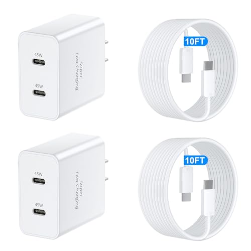 45W Super Fast Charger USB C, Dual Android Phone Charger Type C Chargers Fast Charging Block with 10FT Long USB-C Charging Cable Cord for Samsung Galaxy S25 Ultra/S25+/S25/S24Ultra/S24-White