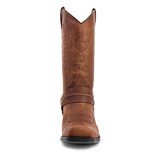 Femflame Western Boots For Men Square Toe Chunky Block Heel Pull On Cowboy Boots Stitched Embroidered Knee High Boots #TOP1