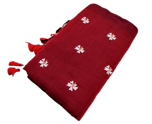 Image of Women's Floral Embroidered Handloom Pure Cotton Saree