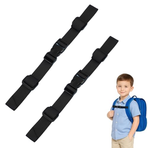 2 Stück Brustgurt Rucksack Kinder, Verstellbarer Brustgurt Rucksack, Rucksackriemen Nylon Mit Schnellverschluss, Rutschfester Gurtband Für Schultasche, für Joggen Wandern Außerhalb (Schwarz)