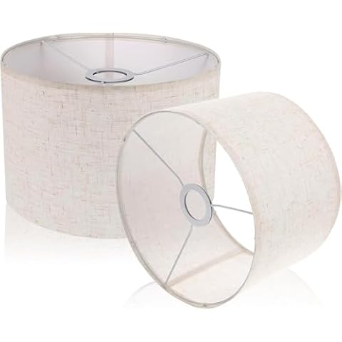 Natural Linen Lamp Shades Set of 2, Drum Lampshades for Table Lamp 13" Top x 13" Bottom x 10"High, Classic Modern large drum lamp shade, Beige Floor Lamp Shade Natural Linen Handcrafted Cover