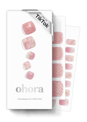 ohora Semi Cured Gel Pedi Strips (P Mermaid Dust) - Works with Any Nail Lamps Salon-Quality Long Lasting Easy to Apply & Remove - Includes 2 Prep Pads Nail File & Wooden Stick