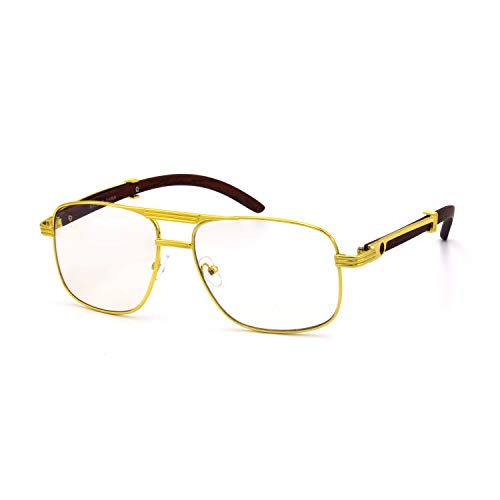 Image of TZ Promise For Men's Gold Color Wood Effect Metal Frames Vintage Style Retro Eye Clear Lens Glasses