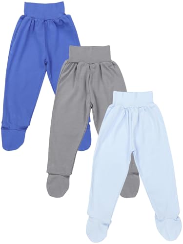 TupTam Pumphose Baby Jungen mit Fuß 3er Pack – Weiche Baby Hose aus Baumwolle mit Komfortbund, Farbe: Farbenmix 6, Größe: 86