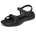 Skechers Womens On-the-go 600 Brilliancy Ankle Strap Sandals, Black Textile Trim, 4 UK