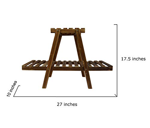 Small Plant Stand - 2 Tier Wood Flower Rack & Shelf Planter Unit up to 4 Plant Pots, Succulents and Flowers. Multi-Tier Shelving Unit Display for Indoor, Outdoor, Garden, Patio, Balcony, Office - Thumbnail 6