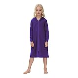 Ikevan N𝐢ghtgowns Girls Zip Up Hoodies R𝐨bes Soft Cotton Long Sleeve Housecoat Loose 𝐋oungewear (Purple, 11-12 Years)
