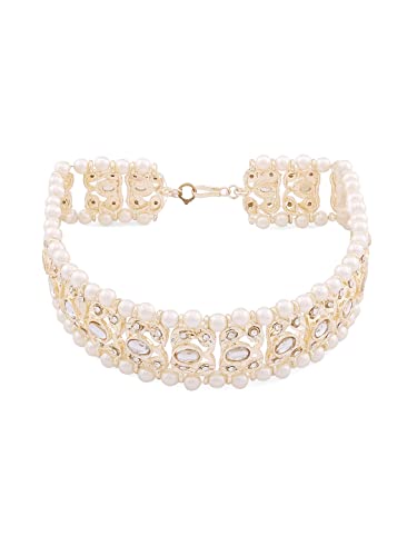 Zaveri Pearls Gold Tone Dazzling Kundan & Pearls Embellished Bridal Head Chain For Women-ZPFK13823