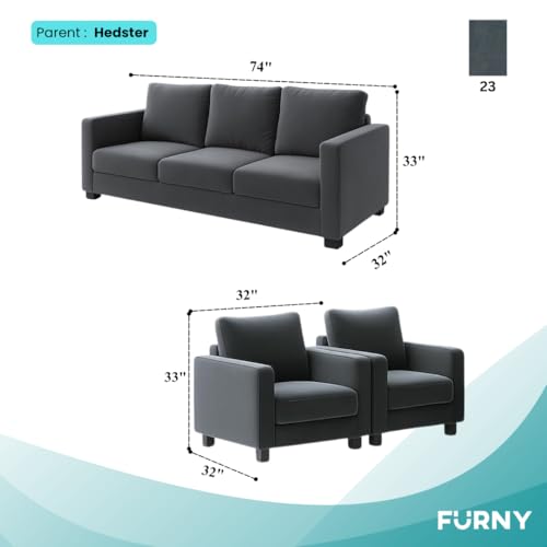 Image of FURNY Haster 5 Seater Premium Velvet Fabric 3+1+1 Sofa Set (Dark Grey) Durable & Comfortable | Ideal for Living Room