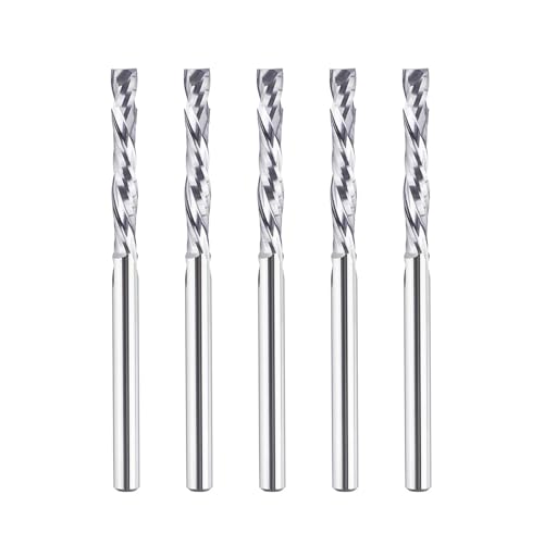 SpeTool 5 Stück Kompressions CNC Spiralfräser 3,175mm (1/8 Zoll) Schnittdurchmesser Schaft 22 mm Schnittlänge HRC55 Vollhartmetall CNC Schaftfräser für Holz