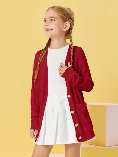 Image of Girls Cardigans Kids Fashion Open Front Long Sleeve Knit Sweaters Outerwear with Pockets 5-14 Years