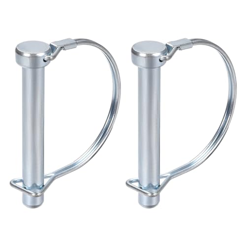DTGN Pasador de Bloqueo de Eje de 10 mm x 80 mm (DxL) - Paquete de 2 - para Remolques Agrícolas Y Césped - Pasador de Acoplador Redondo de Acero al Carbono - Tono Plateado