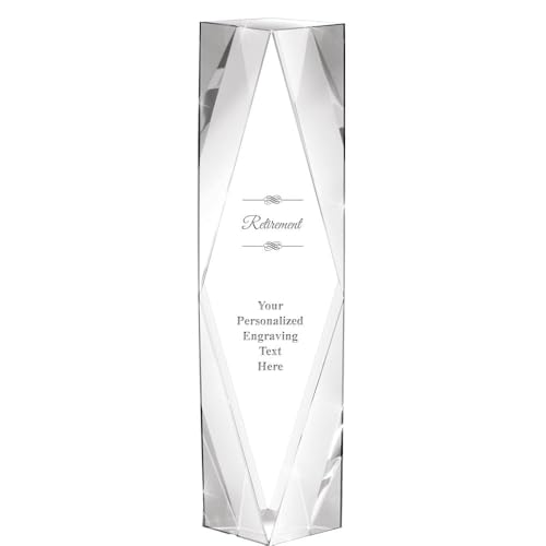 Crown Awards Personalized Crystal Trophy, 8" Engraved Retirement Gemini Crystal Award Prime